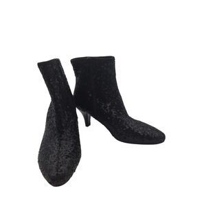Impo Black Sequin Ankle Boots Womens 5.5 Kitten Heel Zip Dressy Booties Coquette